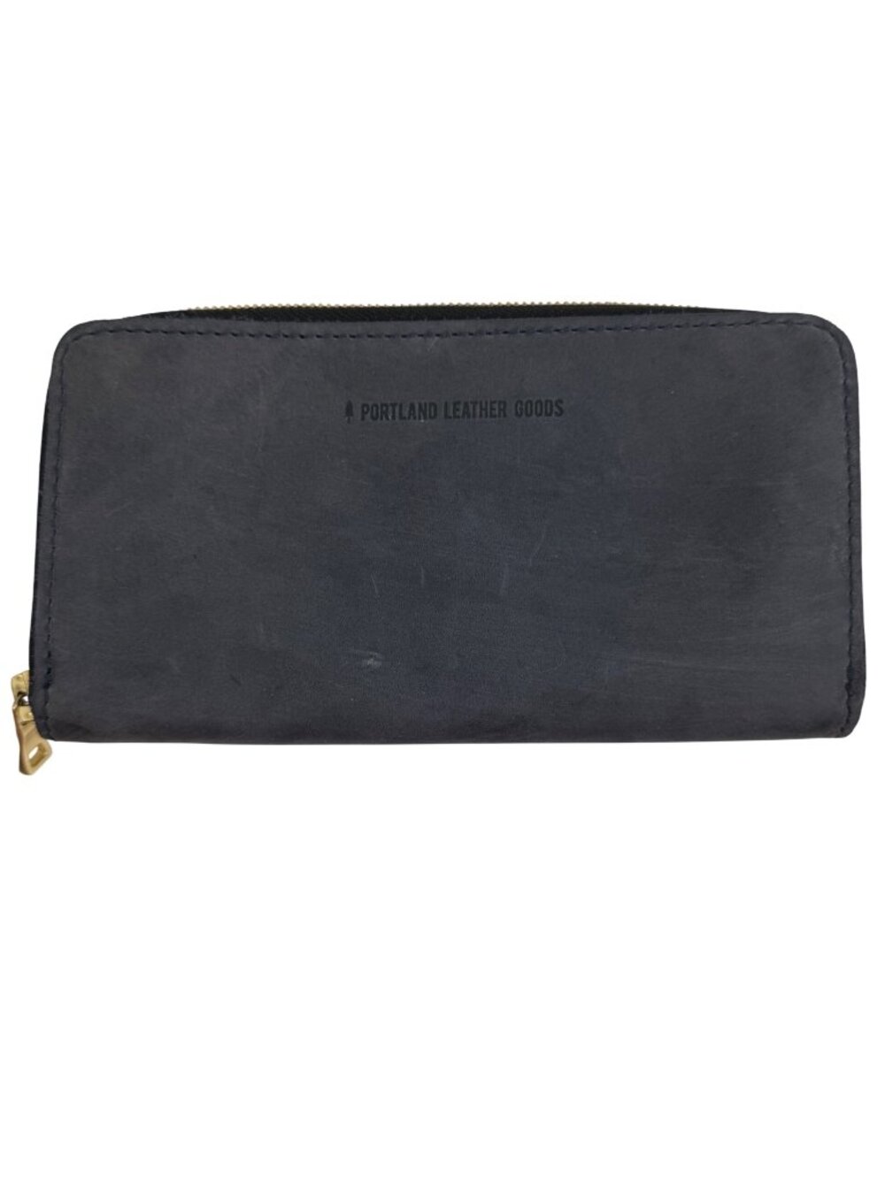 Portland Leather Goods AP Navy Blue Leather Accordion Zip Around Wallet Clutch